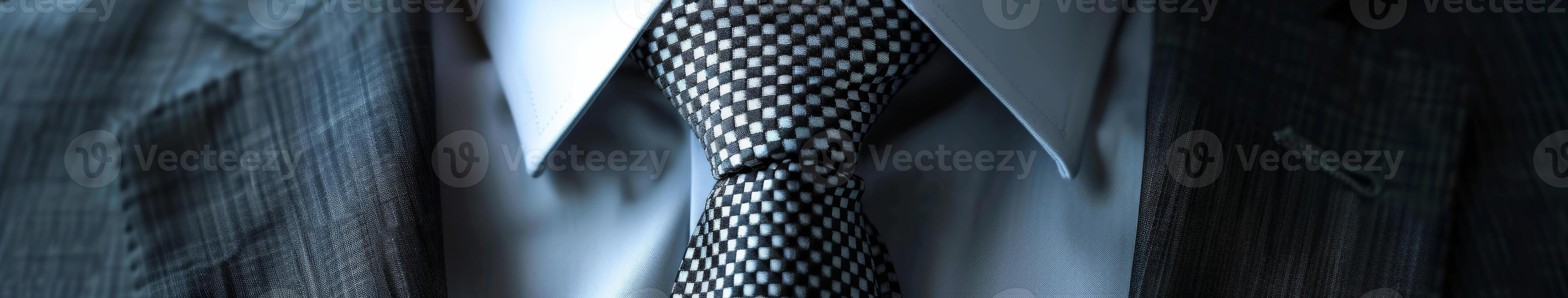 Close-Up of Checkered Necktie and Sharp Suit photo