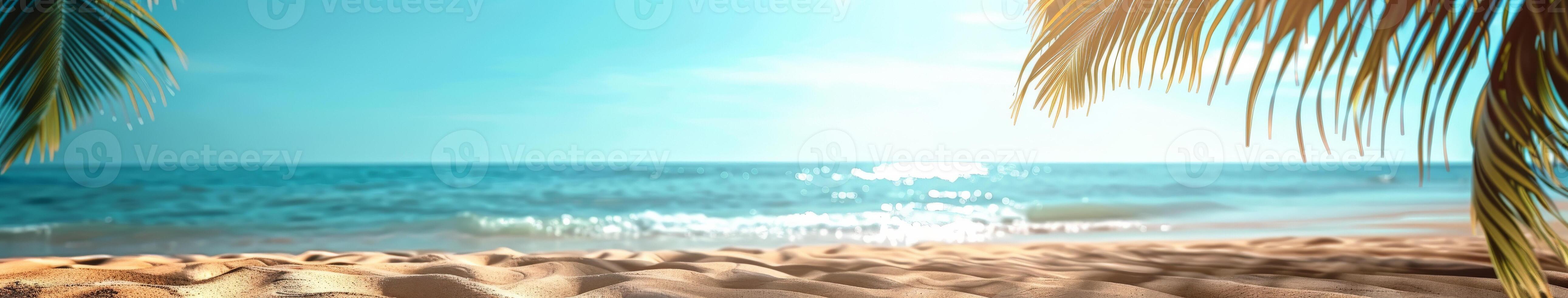 Palm Tree View of Sunny Tropical Beach photo