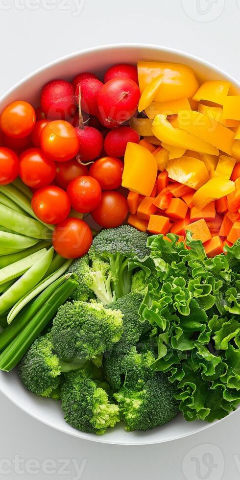 Colorful Vegetable Platter With Broccoli, Tomatoes, and Bell Peppers photo