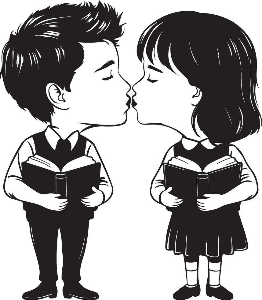 a young boy kissing girl vector