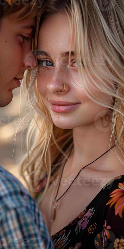 Couple Intimate Portrait Under Golden Hour Light photo