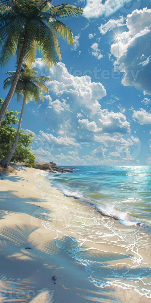Tropical Beach With Palm Trees and Crystal Clear Water on a Sunny Day photo