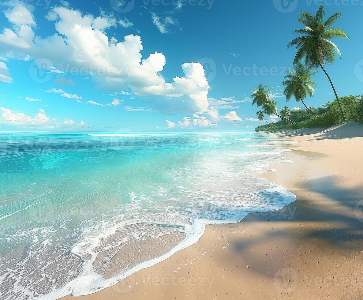 Tranquil Tropical Beach Scene With Palm Trees and Azure Waters photo
