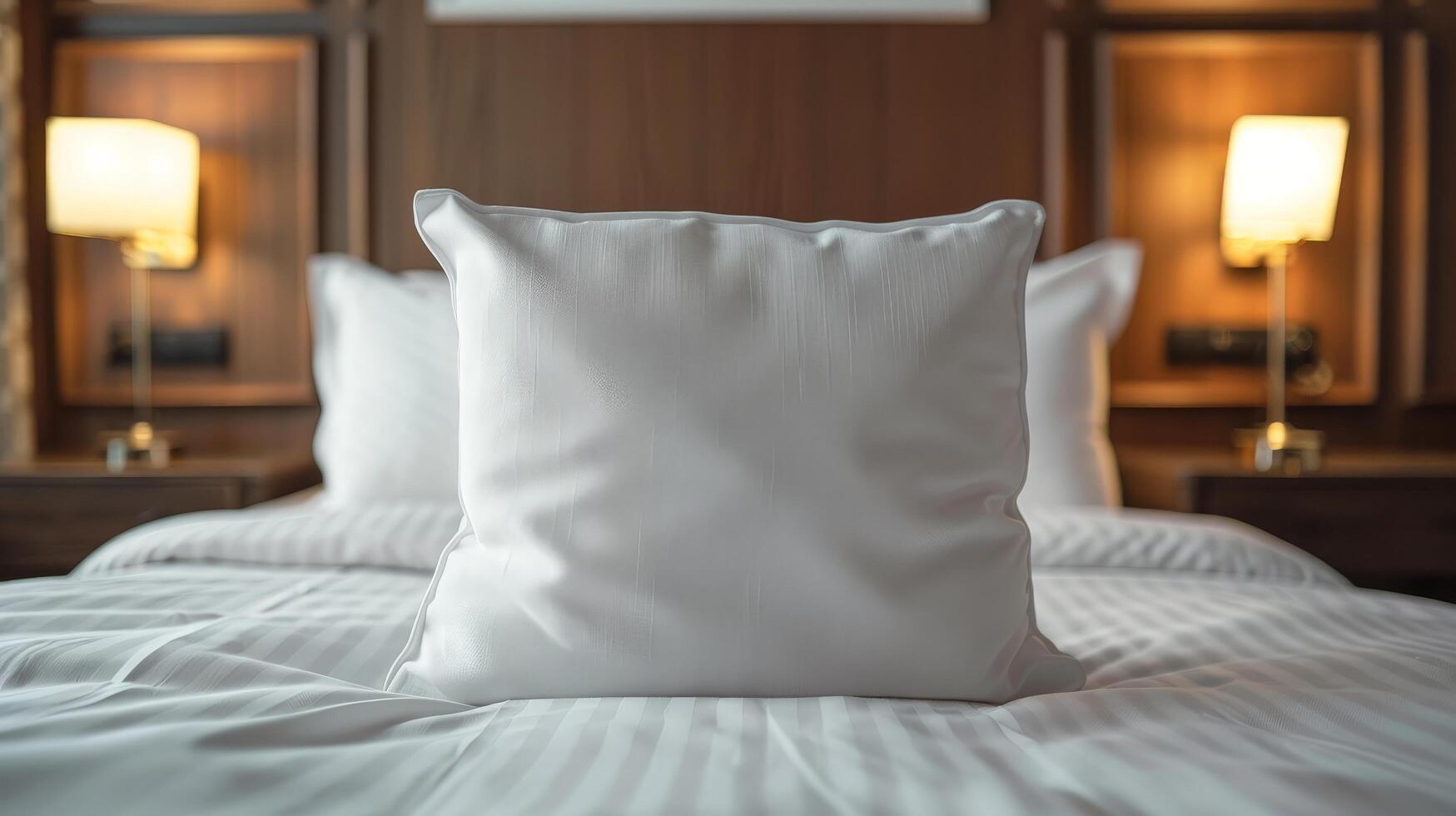 White Pillow on a Made Bed in a Hotel Room photo