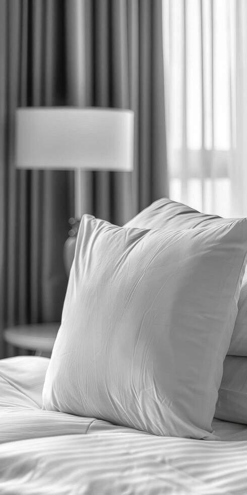 White Pillow on a Bed in a Hotel Room photo