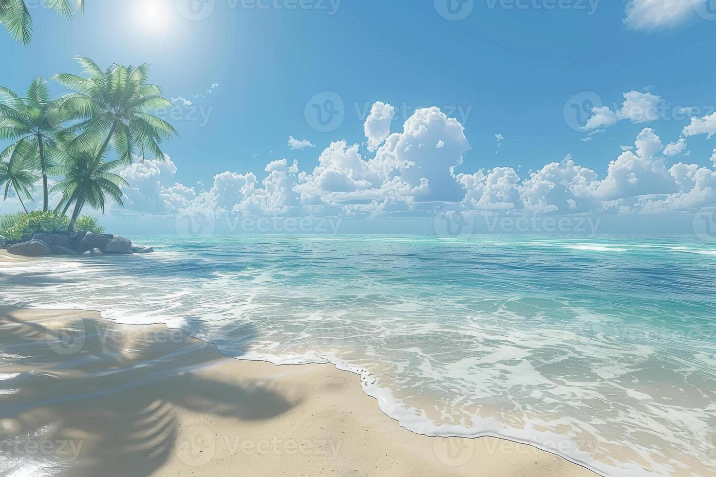 Tranquil Palm Trees on a Sunny Tropical Beach photo