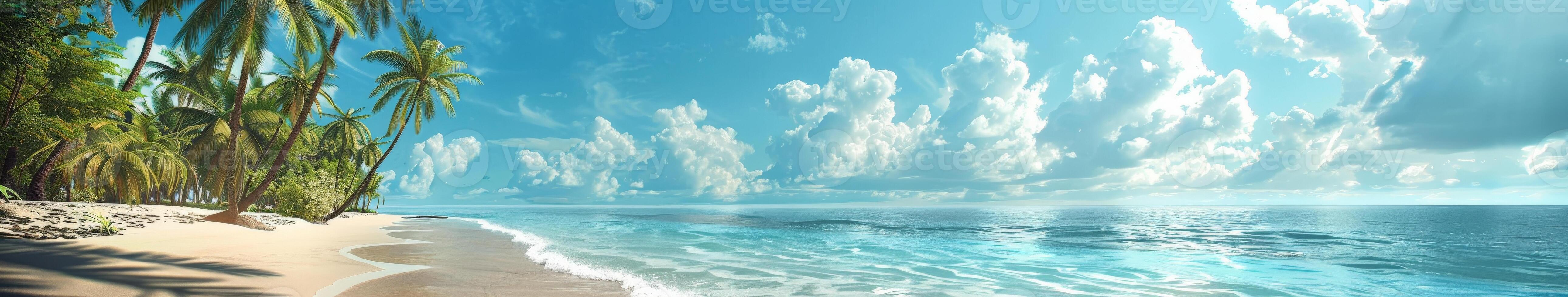Tropical Beach Paradise With Palm Trees And Crystal Clear Water photo