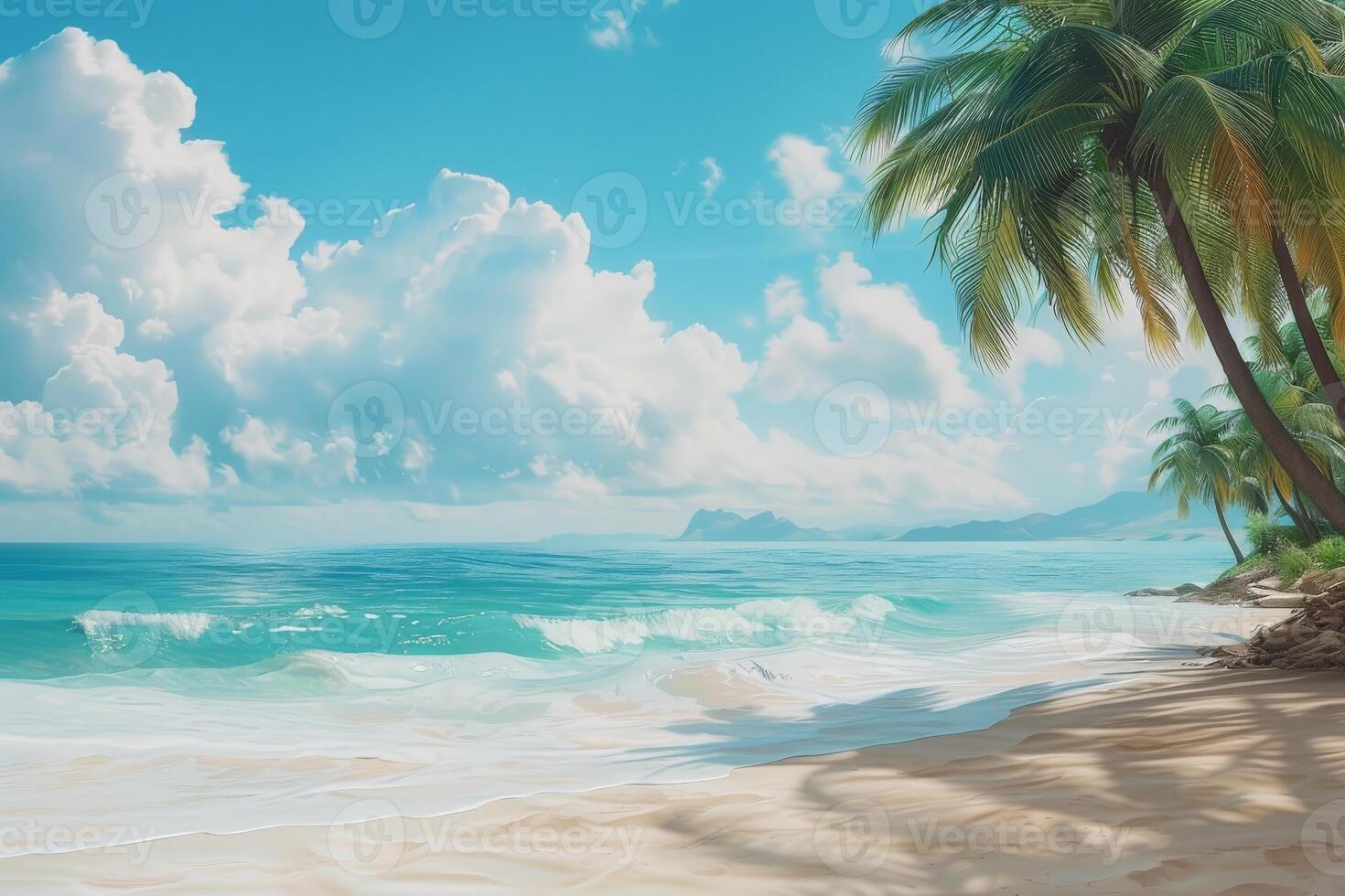 Tranquil Tropical Beach Scene With Palm Trees and Blue Water photo