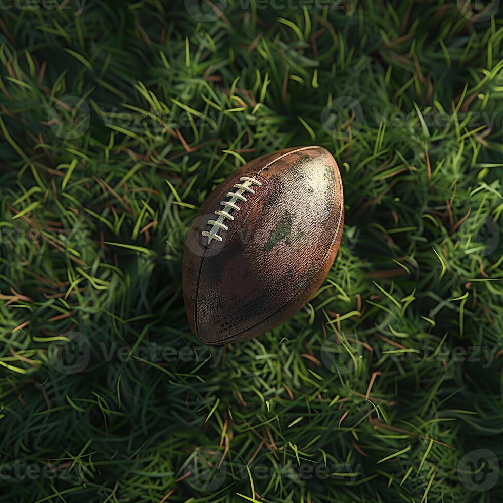 A Worn American Football on Green Grass photo