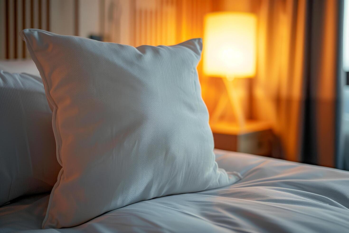 White Pillow on a Soft Bed in a Hotel Room photo