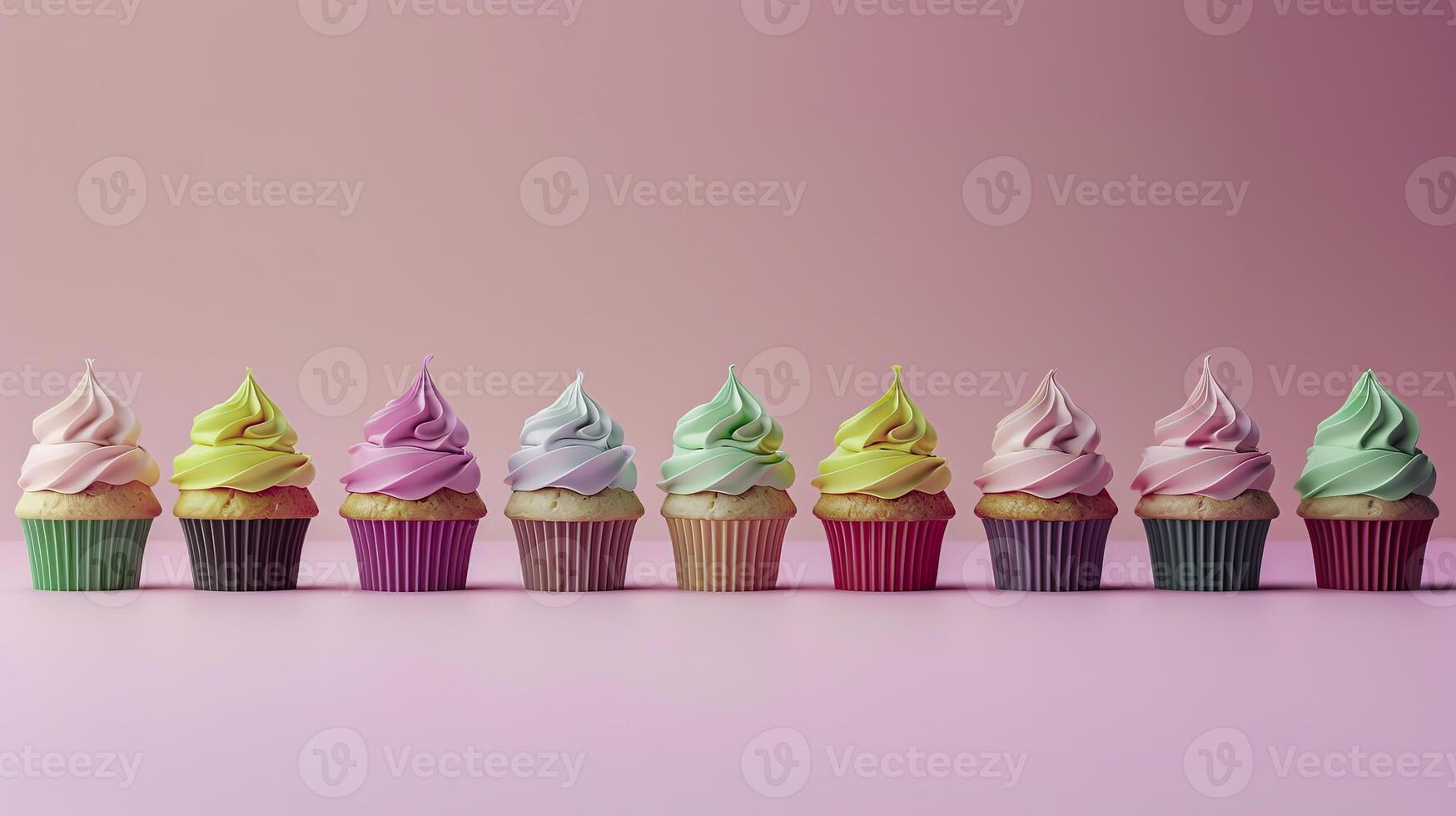 Colorful festive cupcakes lined row smooth colorful simple pink pattern colorful, minimalistic photo