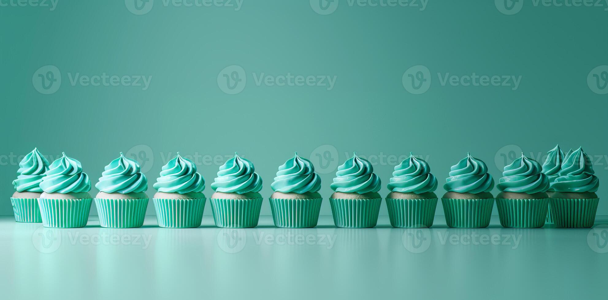 Green festive cupcakes lined row smooth emerald simple green pattern in green colors, minimalistic photo
