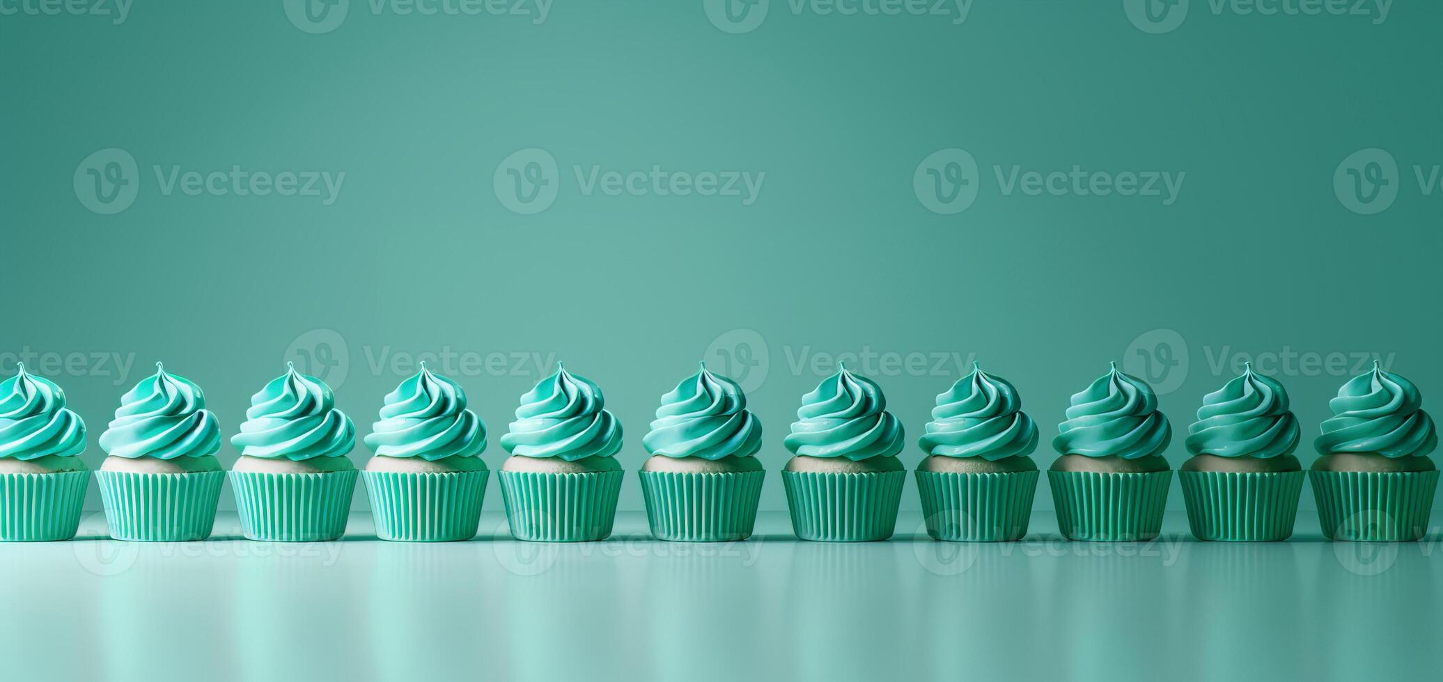 Green festive cupcakes lined row smooth emerald simple green pattern in green colors, minimalistic photo