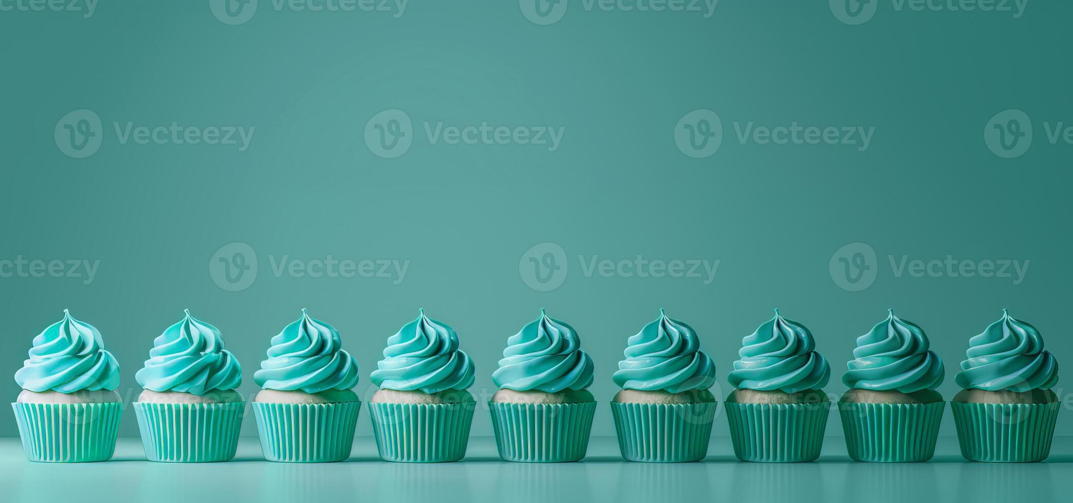 Green festive cupcakes lined row smooth emerald simple green pattern in green colors, minimalistic photo