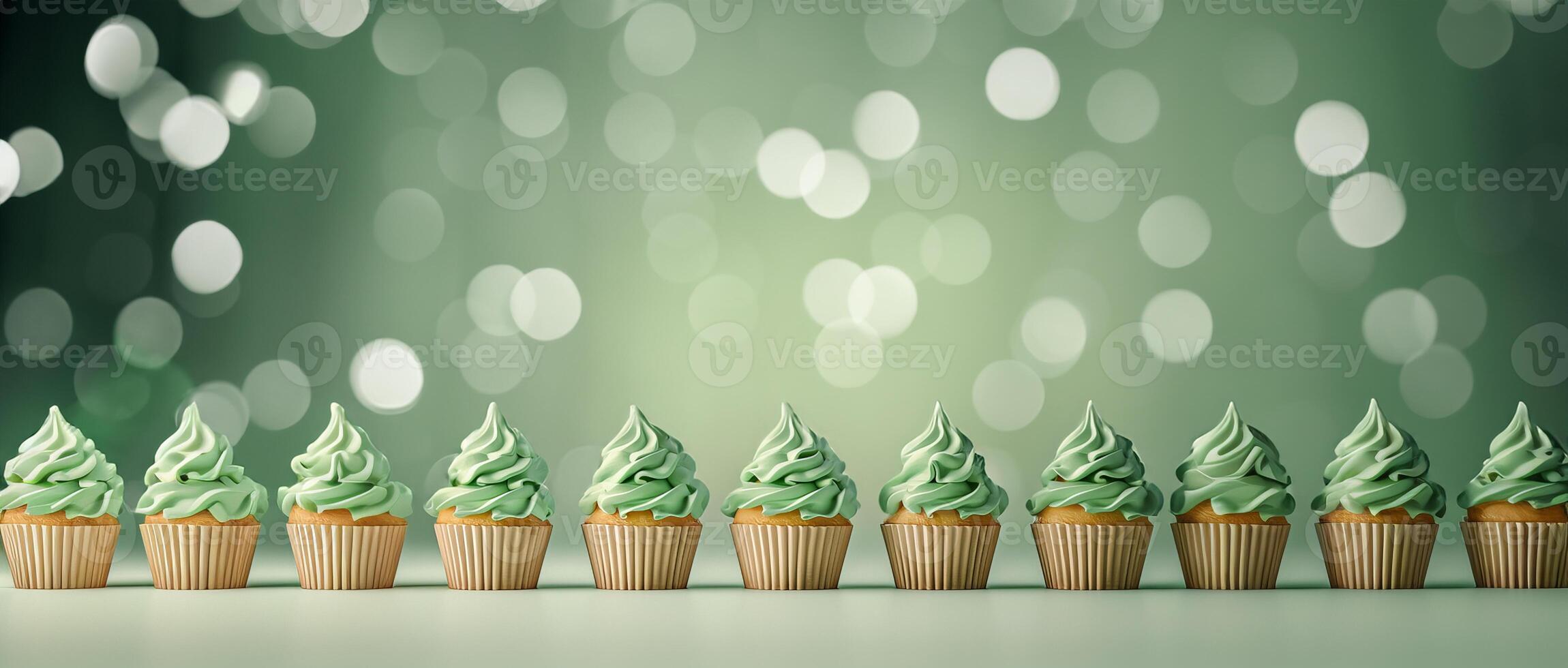 Colorful festive cupcakes lined row smooth colorful simple photo