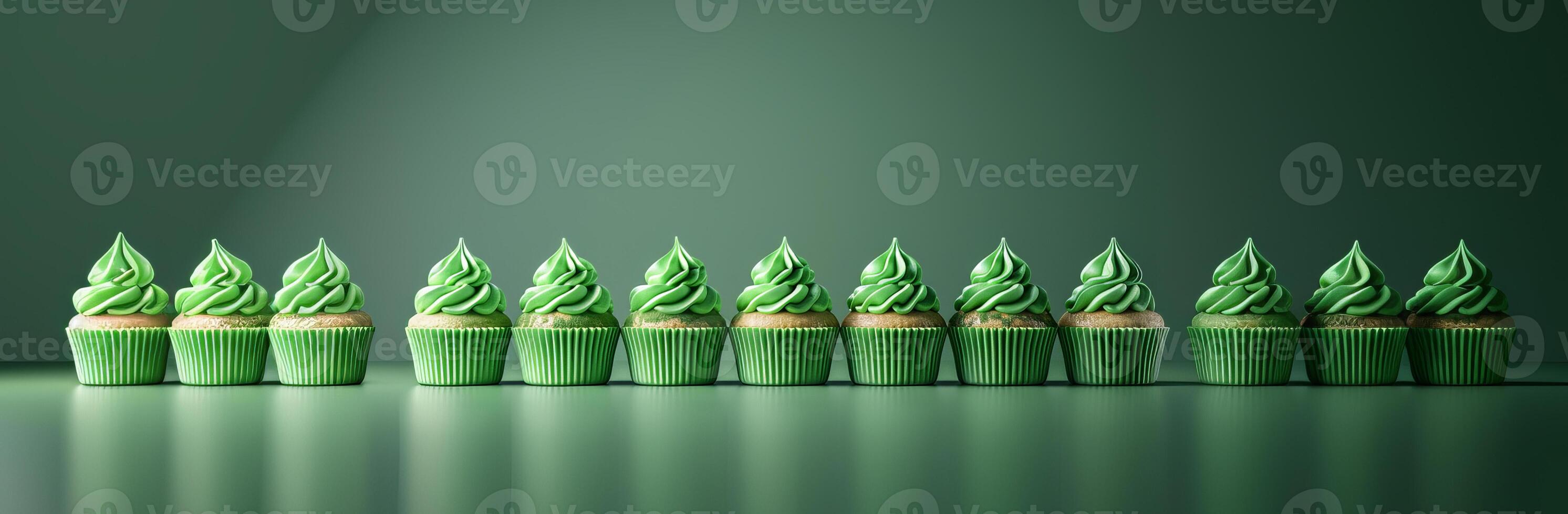Green festive cupcakes lined row smooth green simple green pattern in green colors, minimalistic photo