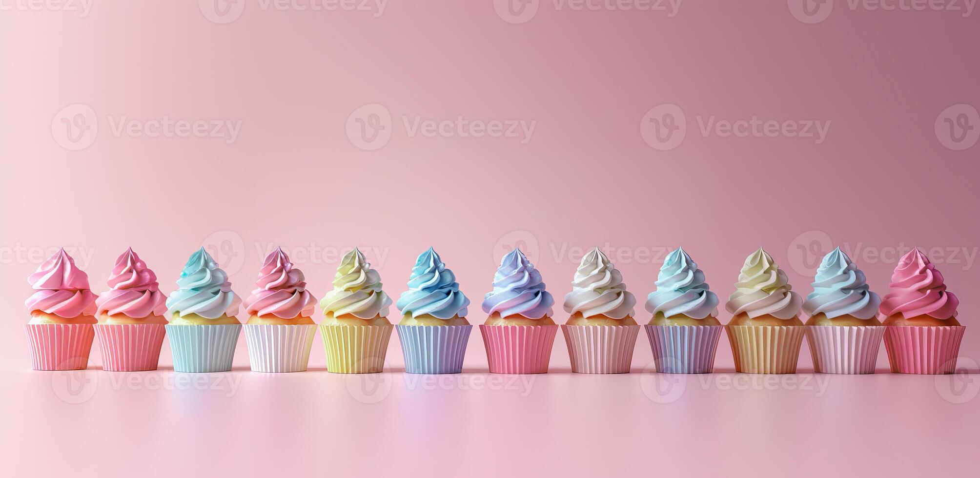 Colorful festive cupcakes lined row smooth colorful simple pink pattern colorful, minimalistic photo
