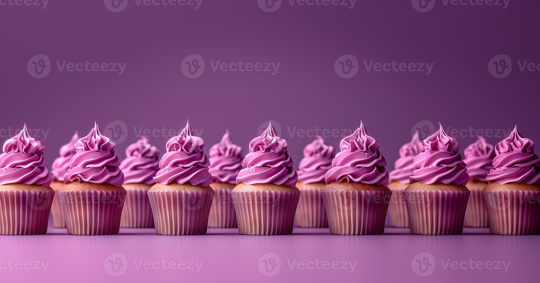 Holiday cupcakes lined row smooth frosting purple pattern light purple pastel colors, minimalistic photo