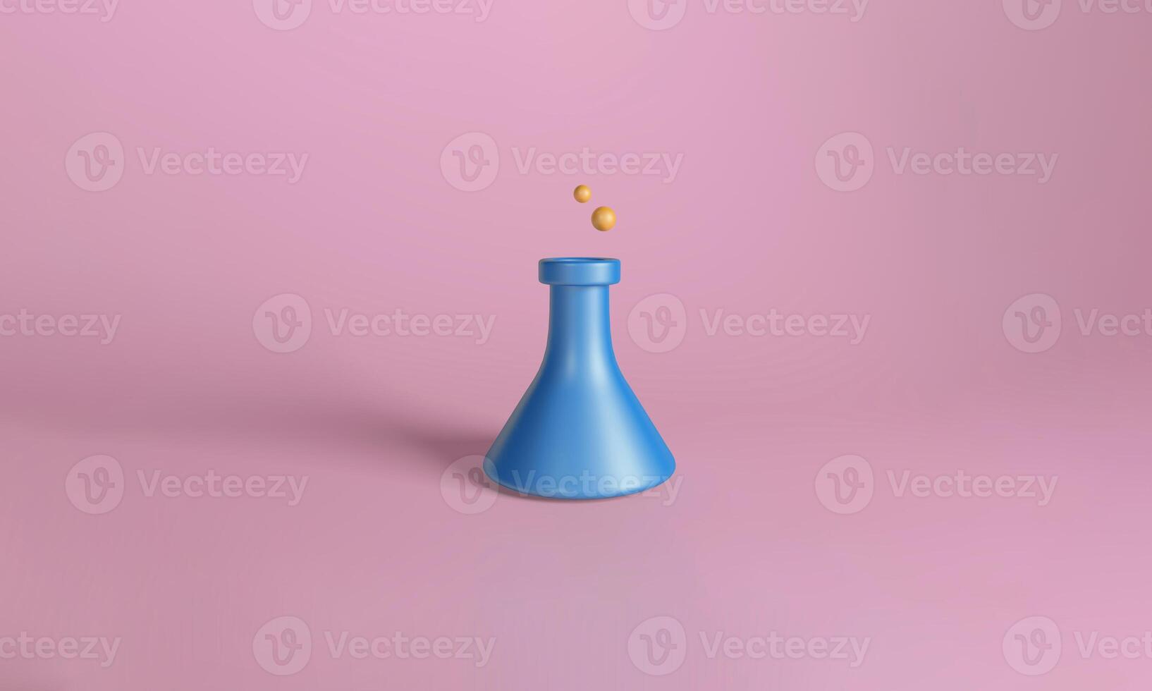 3D Blue Laboratory Flask with Floating Particles on Pink Background photo
