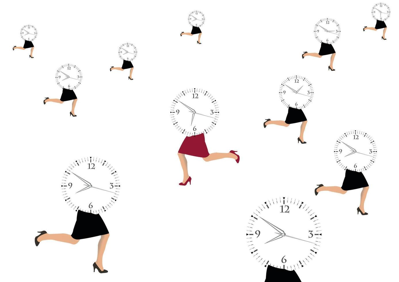 Businesswomen running with clocks instead of heads vector