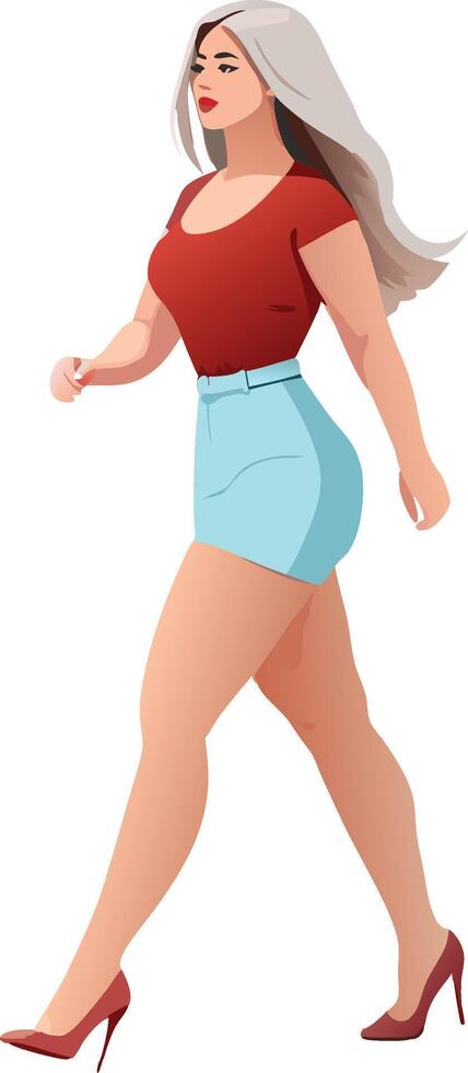 Woman in shorts walks briskly vector