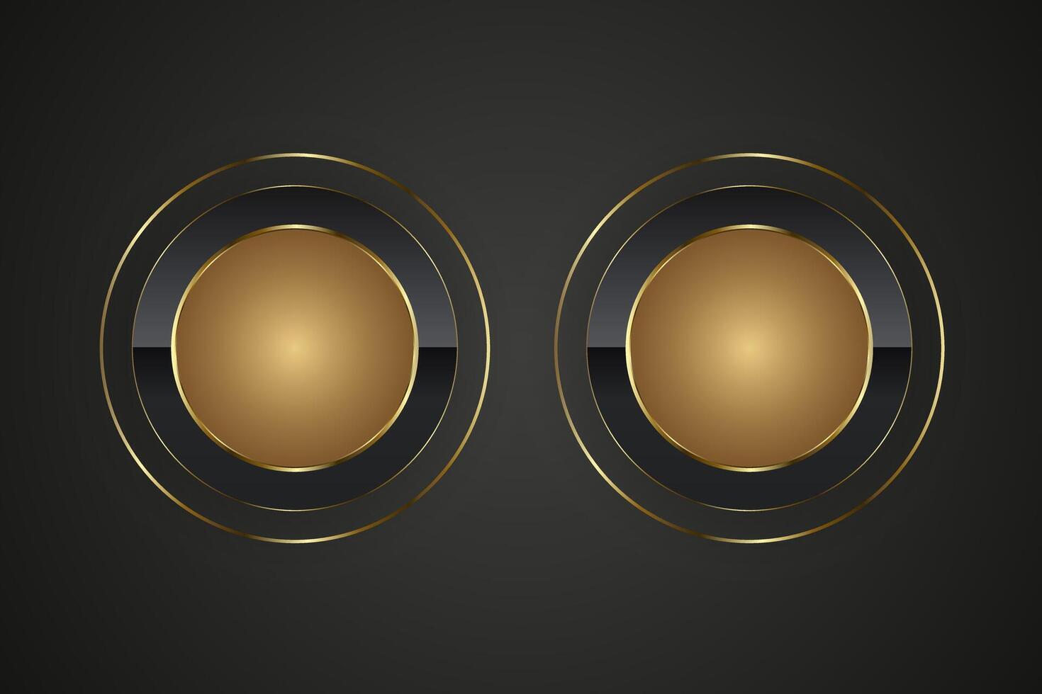 Two rings Premium circle button in round gold frameLuxury circles in realistic shiny metal golden circle ring on isolated on black background vector