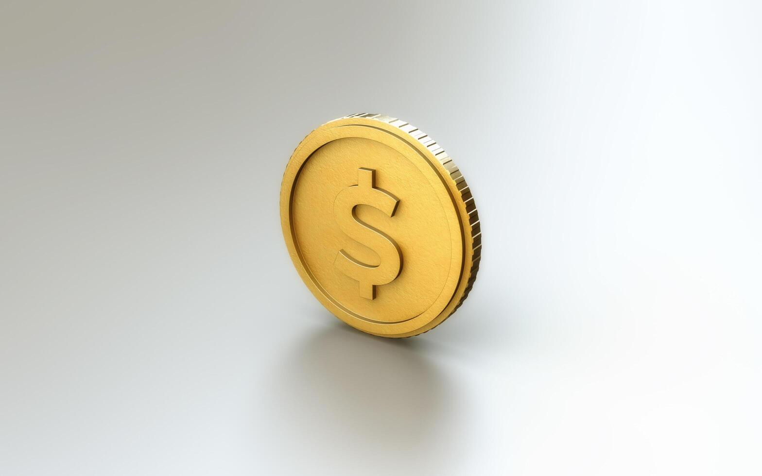 Realistic 3D illustration of dollar, coin, cash, business, investment, economy and finance. Illustration gold coin of world currency. Dollar coin with white background. photo