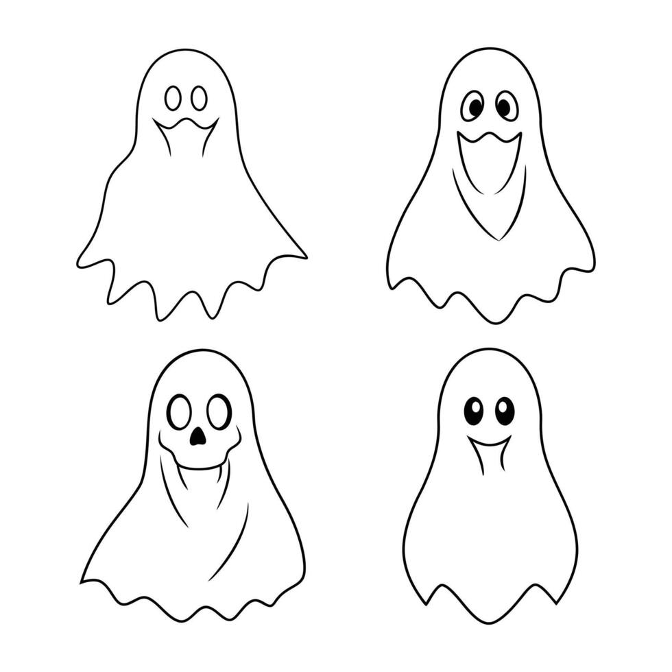 Simple Scary Ghost Line Art Illustration Bundle Set vector