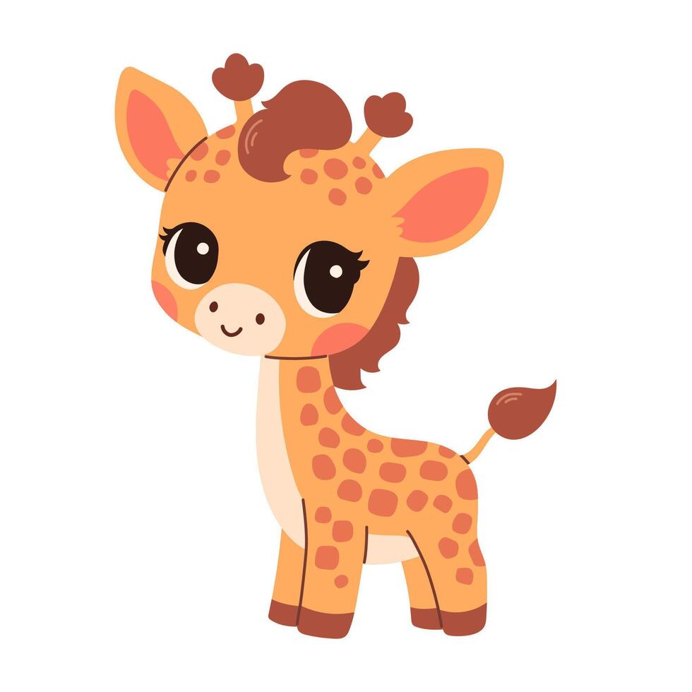 Cute cartoon giraffe childish illustration in flat style. For poster, greeting card and baby design. vector