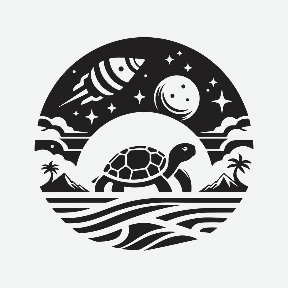 Majestic Turtle Silhouette, Captivating Shadows of Marine Life vector