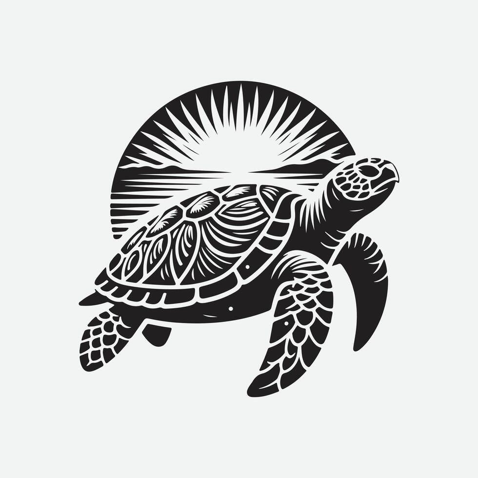 Majestic Turtle Silhouette, Captivating Shadows of Marine Life vector