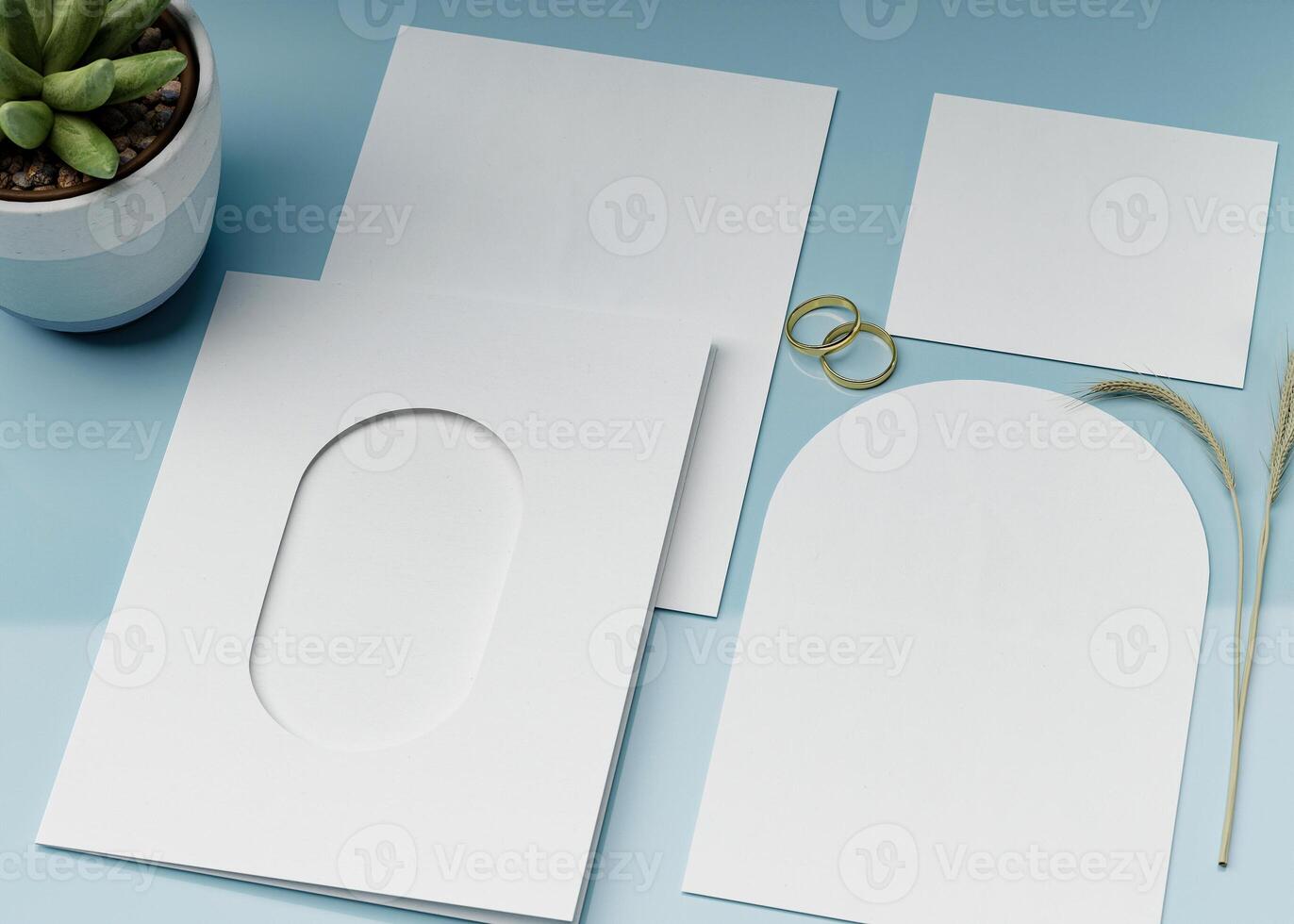 An invitation card with an arch-shaped hole, perfect for wedding invitation mockups photo
