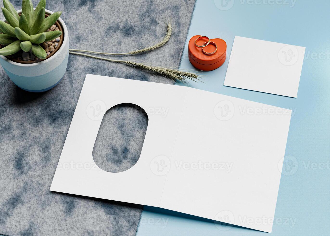 An invitation card with an arch-shaped hole, perfect for wedding invitation mockups photo