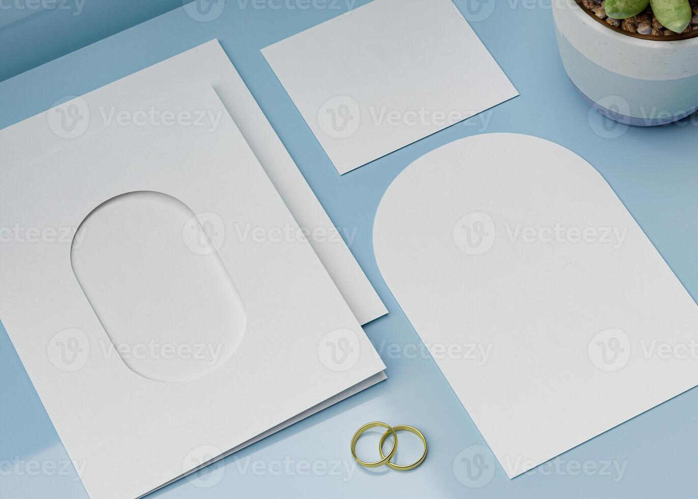 An invitation card with an arch-shaped hole, perfect for wedding invitation mockups photo