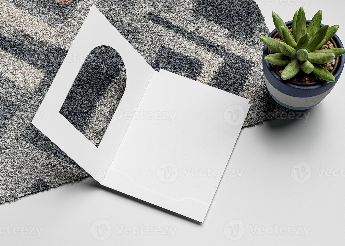 An invitation card with an arch-shaped hole, perfect for wedding invitation mockups and more. photo