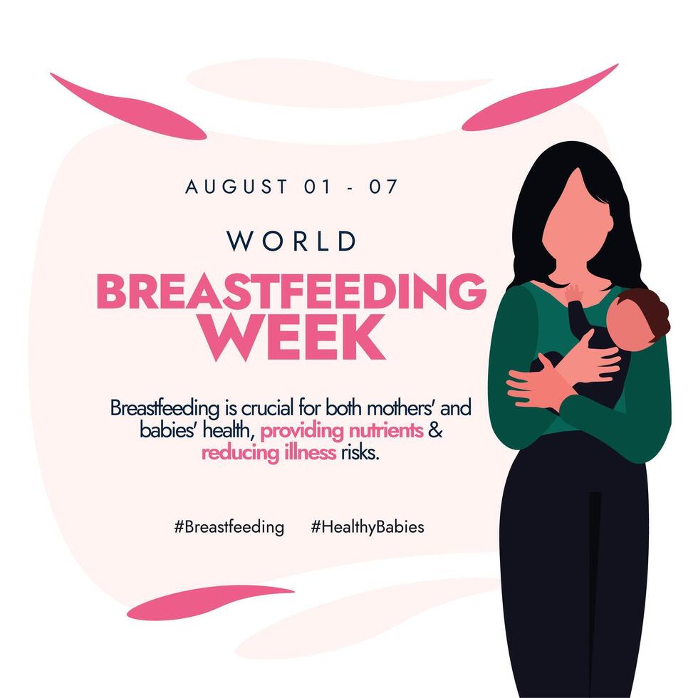 World Breastfeeding week. August 1 to 7 breastfeeding week banner with a mother holding her child. The week has dual goal of improving the health of babies and rights of women to breastfeed anywhere. vector