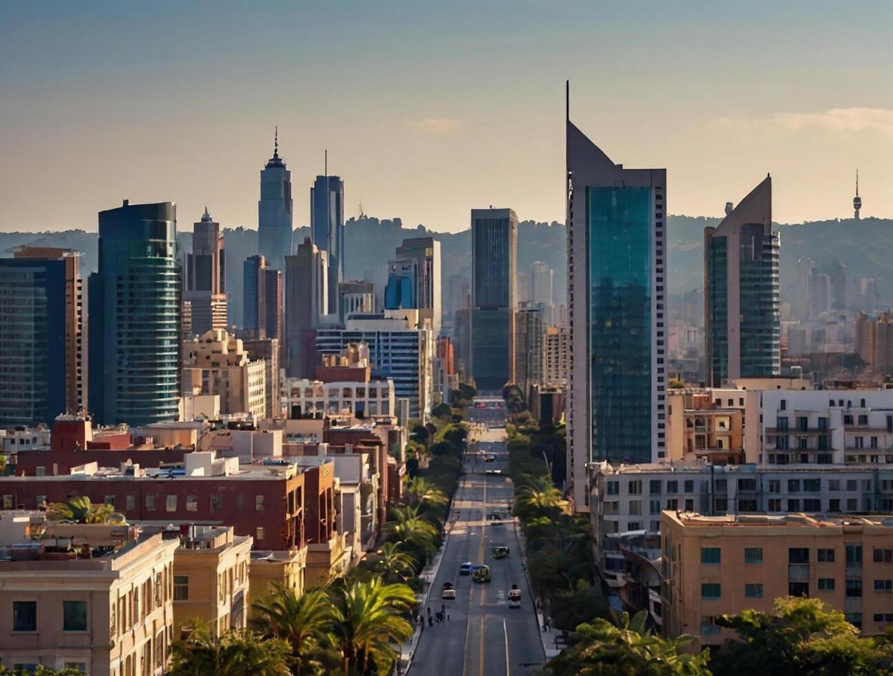 Modern city, distance view, buildings photo, wallpeper photo