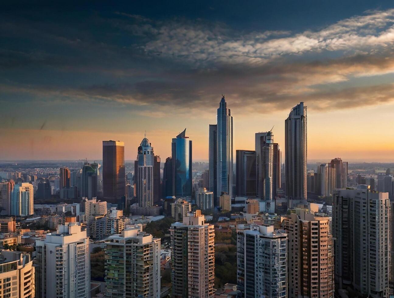 Modern city, distance view, buildings photo, wallpeper photo