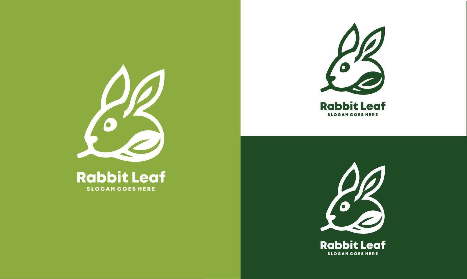 rabbit and leaf combination logo design with line style icon illustration Pro vector