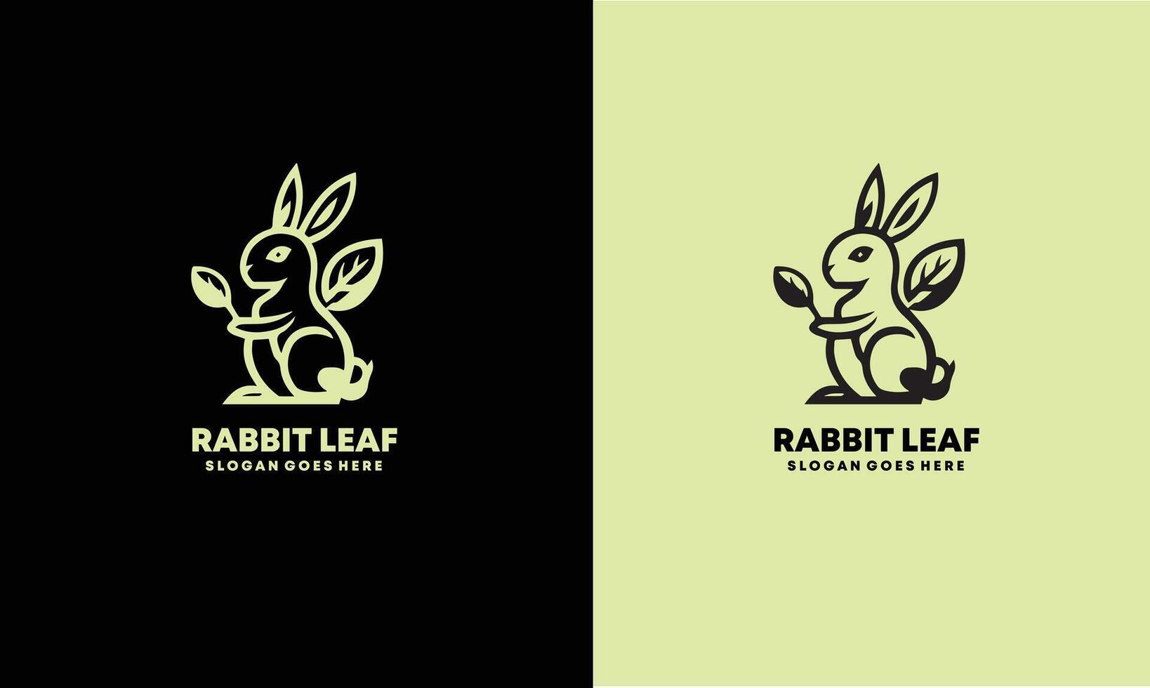 rabbit and leaf combination logo design with line style icon illustration Pro vector