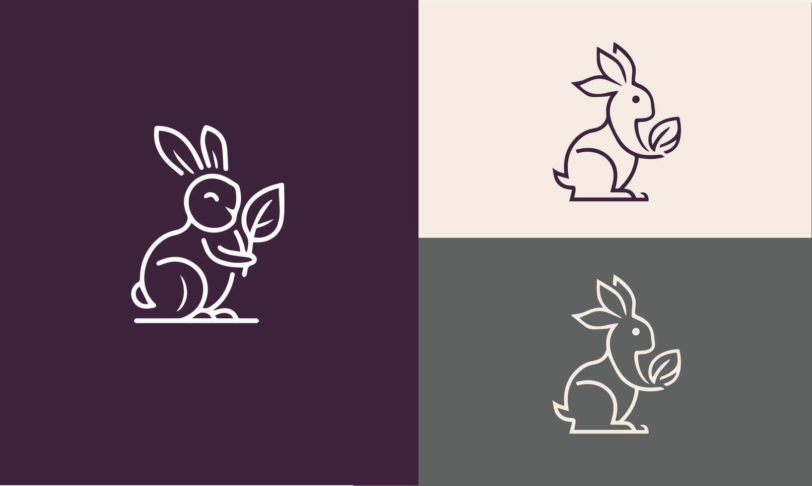 rabbit and leaf combination logo design with line style icon illustration Pro vector