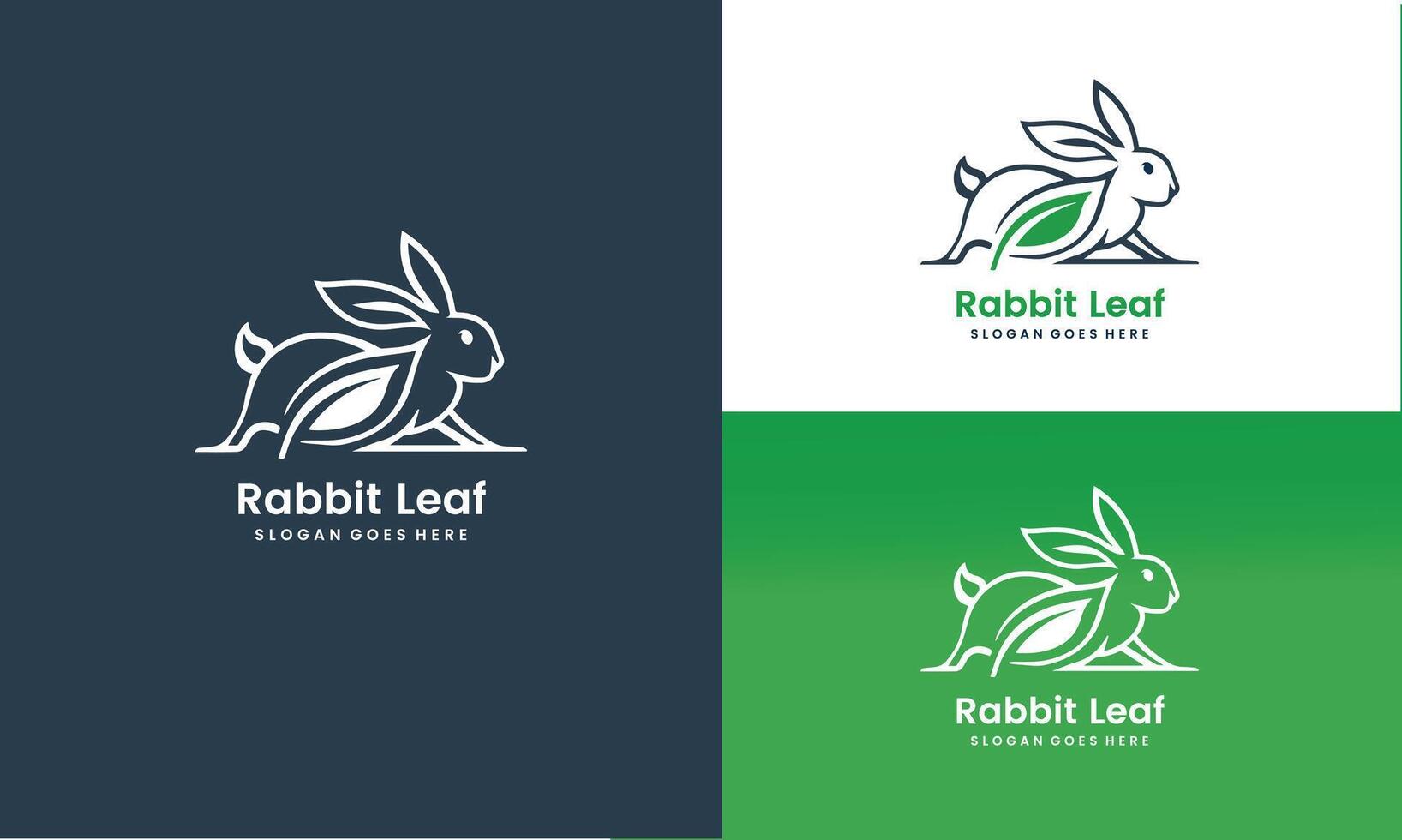 rabbit and leaf combination logo design with line style icon illustration Pro vector
