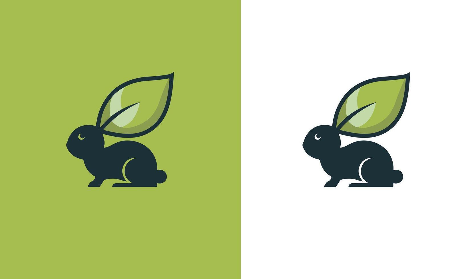 rabbit and leaf combination logo design with line style icon illustration Pro vector