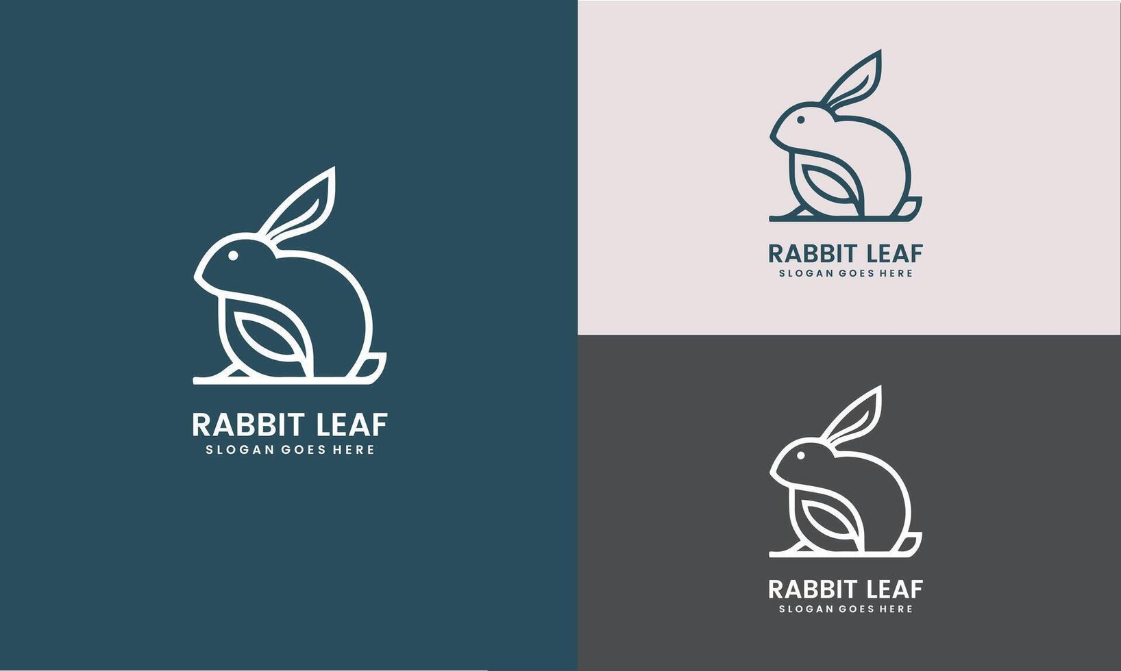rabbit and leaf combination logo design with line style icon illustration Pro vector
