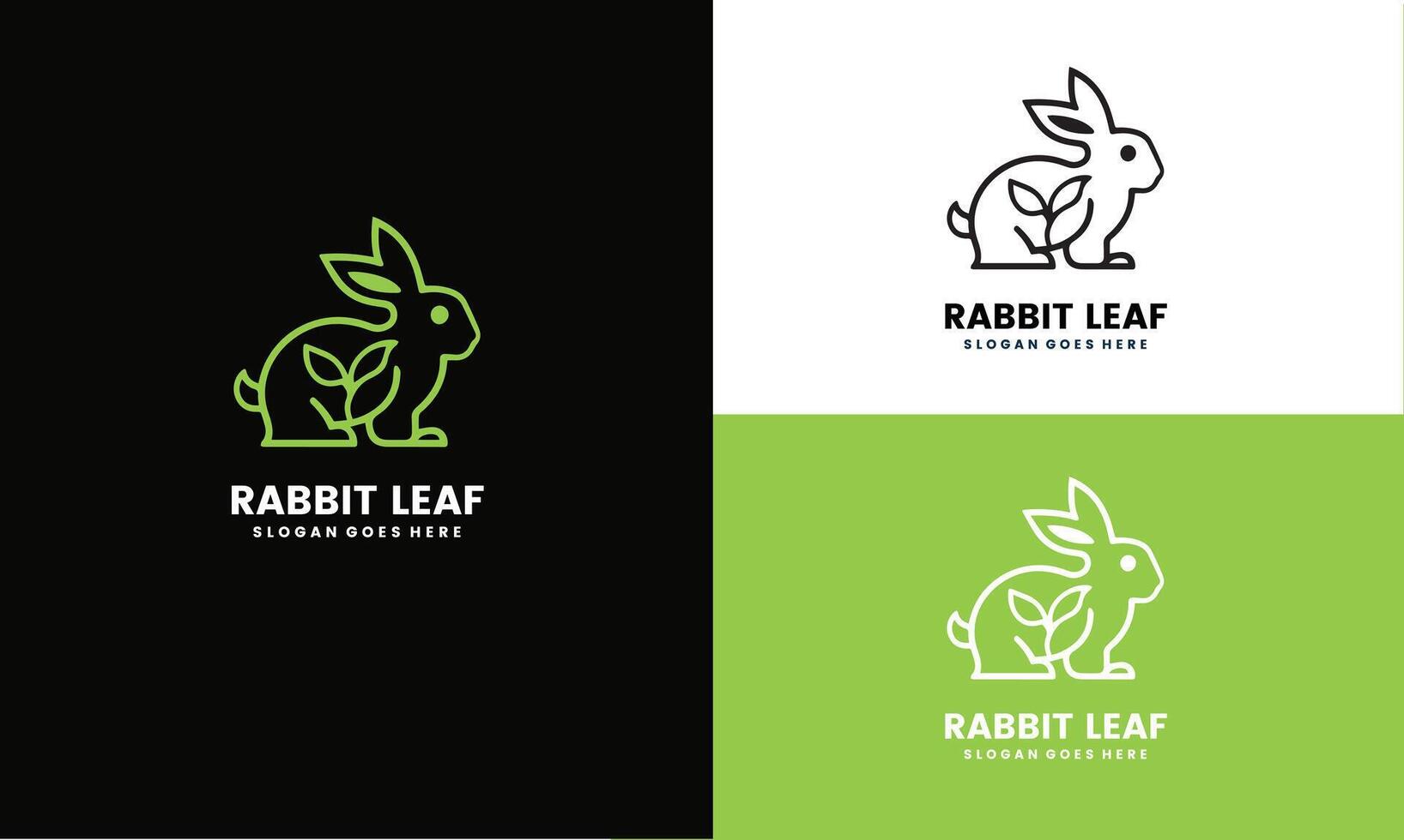 rabbit and leaf combination logo design with line style icon illustration Pro vector