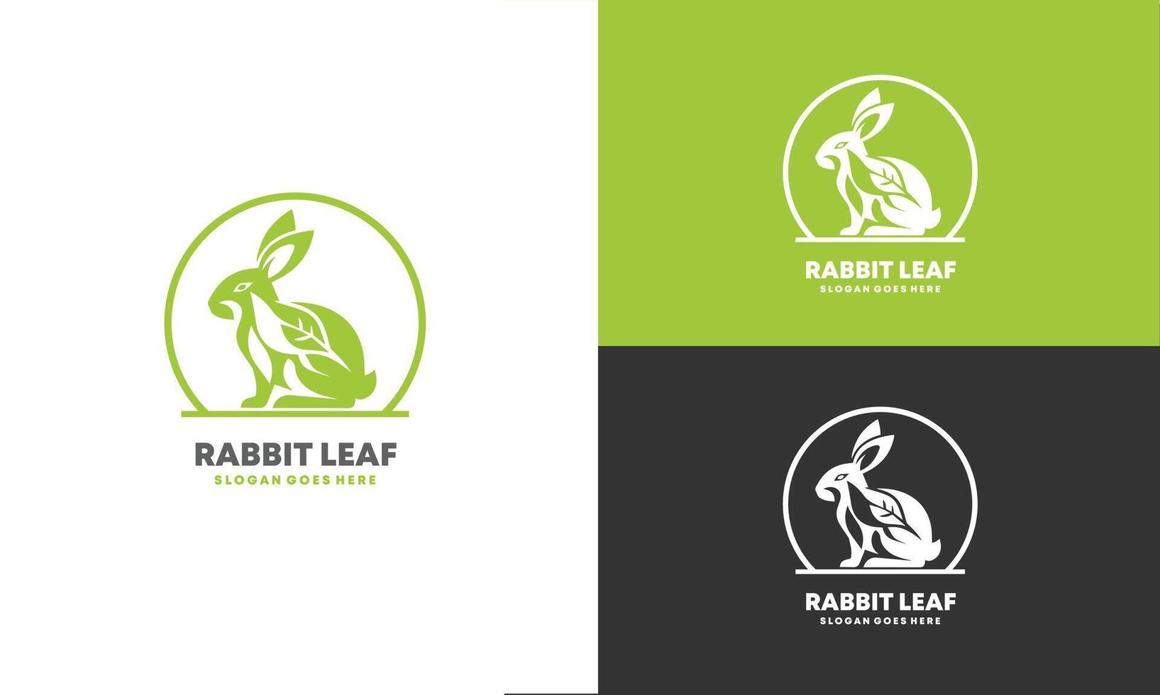 rabbit and leaf combination logo design with line style icon illustration Pro vector