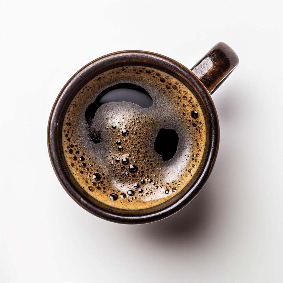 Photo top view of a cup of coffee isolated on white