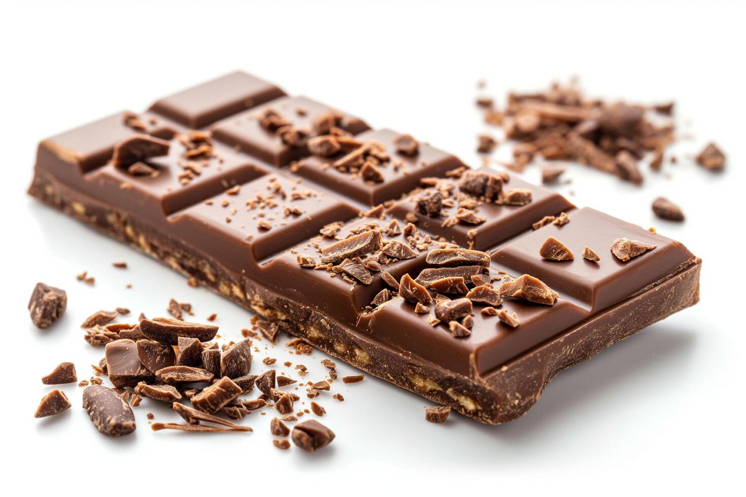 Chocolate bar wafer with chocolate flake isolated on white photo