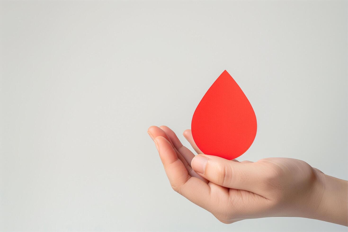 World donor day concept with hand holding teardrop red shaped paper photo