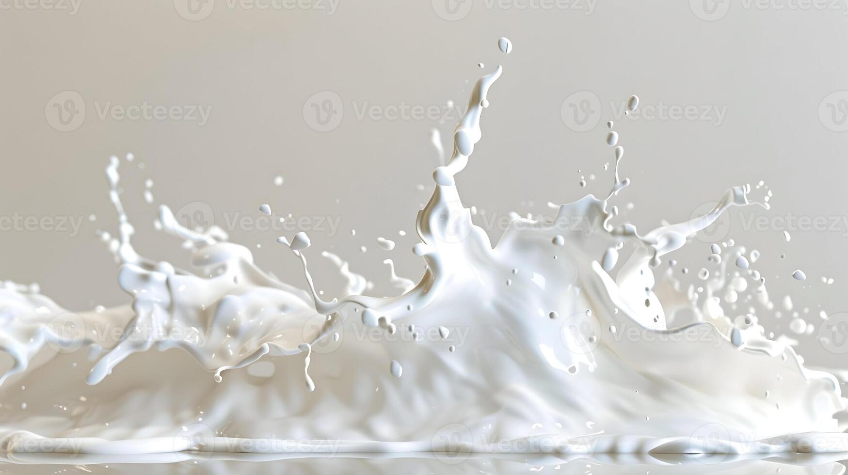A splash of milk captured in mid-air, creating dynamic shapes against a clean white background, with the splash frozen in time photo
